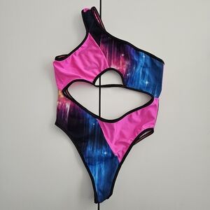 Rolita Couture Pink and Blue Asymmetrical Bodysuit